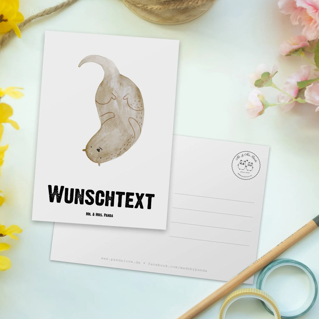 Personalisierte Postkarte Otter kopfüber Postkarte mit Namen, Postkarte bedrucken, Postkarte mit Wunschtext, Postkarte personalisierbar, Geschenkkarte mit Namen, Grußkarte mit Namen, Karte mit Namen, Einladung mit Namen, Ansichtskarte mit Namen, Geschenkkarte mit Wunschtext, Grußkarte mit Wunschtext, Karte mit Wunschtext, Einladung mit Wunschtext, Ansichtskarte mit Wunschtext, Otter, Fischotter, Seeotter, Otter Seeotter See Otter