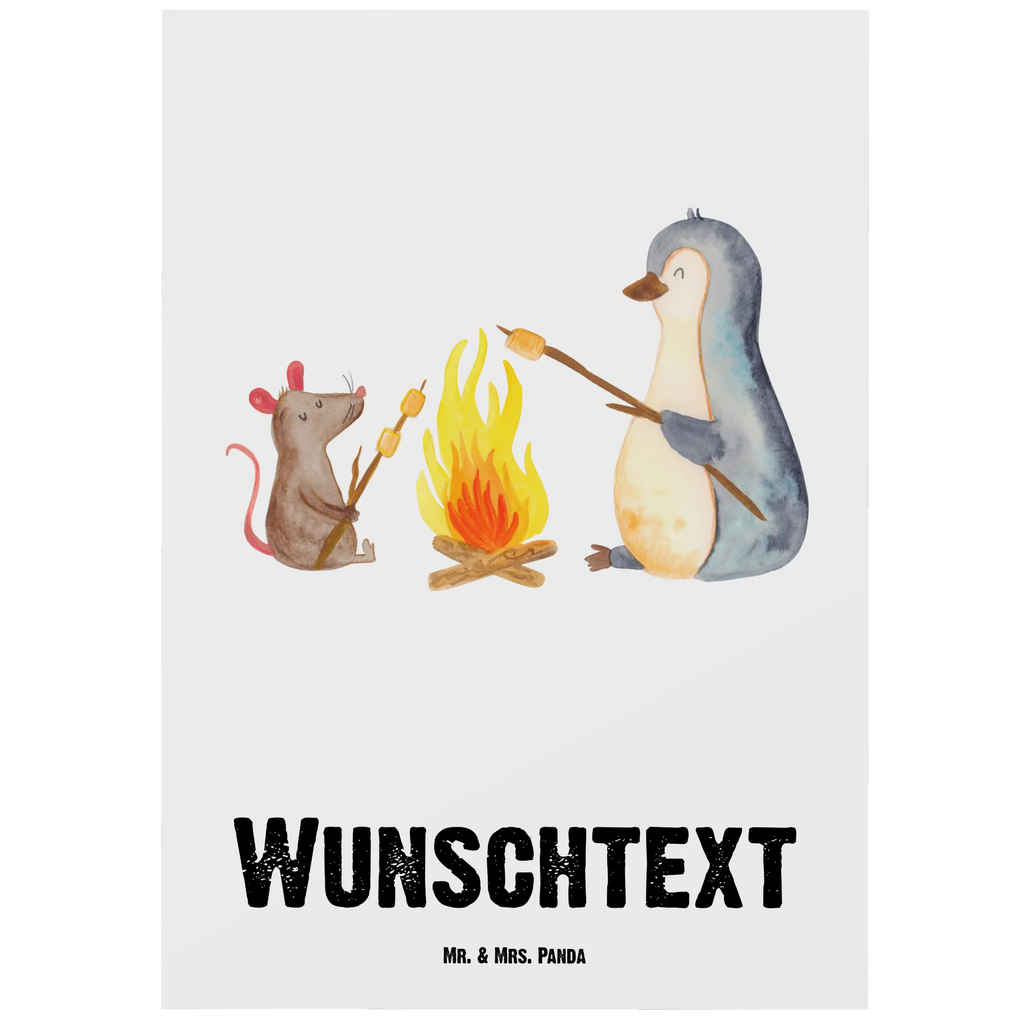 Personalisierte Postkarte Pinguin Lagerfeuer Postkarte mit Namen, Postkarte bedrucken, Postkarte mit Wunschtext, Postkarte personalisierbar, Geschenkkarte mit Namen, Grußkarte mit Namen, Karte mit Namen, Einladung mit Namen, Ansichtskarte mit Namen, Geschenkkarte mit Wunschtext, Grußkarte mit Wunschtext, Karte mit Wunschtext, Einladung mit Wunschtext, Ansichtskarte mit Wunschtext, Pinguin, Maus, Pinguine, Lagerfeuer, Leben, Arbeit, Job, Motivation, Büro, Büroalltag, Lebensspruch, Lebensmotivation, Neustart, Liebe, grillen, Feuer, Marshmallows