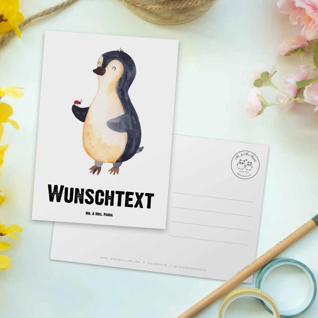 Personalisierte Postkarte Pinguin Marienkäfer Postkarte mit Namen, Postkarte bedrucken, Postkarte mit Wunschtext, Postkarte personalisierbar, Geschenkkarte mit Namen, Grußkarte mit Namen, Karte mit Namen, Einladung mit Namen, Ansichtskarte mit Namen, Geschenkkarte mit Wunschtext, Grußkarte mit Wunschtext, Karte mit Wunschtext, Einladung mit Wunschtext, Ansichtskarte mit Wunschtext, Pinguin, Pinguine, Marienkäfer, Liebe, Wunder, Glück, Freude, Lebensfreude