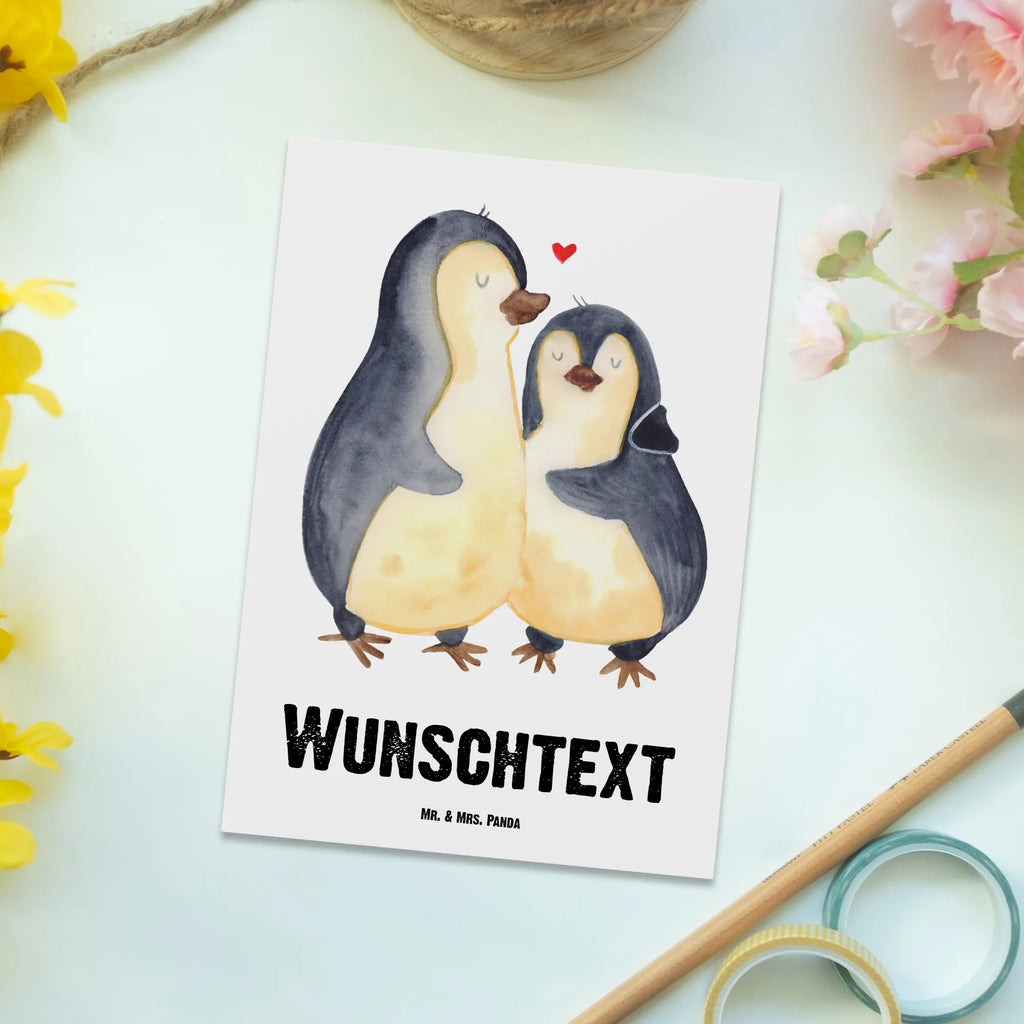 Personalisierte Postkarte Pinguin umarmend Postkarte mit Namen, Postkarte bedrucken, Postkarte mit Wunschtext, Postkarte personalisierbar, Geschenkkarte mit Namen, Grußkarte mit Namen, Karte mit Namen, Einladung mit Namen, Ansichtskarte mit Namen, Geschenkkarte mit Wunschtext, Grußkarte mit Wunschtext, Karte mit Wunschtext, Einladung mit Wunschtext, Ansichtskarte mit Wunschtext, Pinguin, Liebe, Liebespaar, Liebesbeweis, Liebesgeschenk, Verlobung, Jahrestag, Hochzeitstag, Hochzeit, Hochzeitsgeschenk