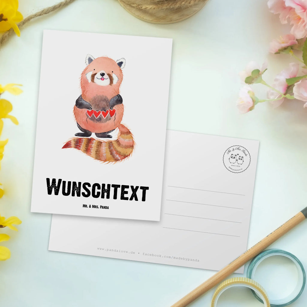 Personalisierte Postkarte Roter Panda Postkarte mit Namen, Postkarte bedrucken, Postkarte mit Wunschtext, Postkarte personalisierbar, Geschenkkarte mit Namen, Grußkarte mit Namen, Karte mit Namen, Einladung mit Namen, Ansichtskarte mit Namen, Geschenkkarte mit Wunschtext, Grußkarte mit Wunschtext, Karte mit Wunschtext, Einladung mit Wunschtext, Ansichtskarte mit Wunschtext, Tiermotive, Gute Laune, lustige Sprüche, Tiere, Panda, Liebe, Rot, Herz, Liebling, Lieblingsmensch