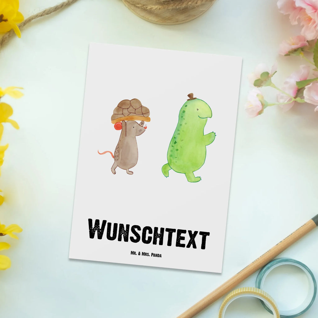 Personalisierte Postkarte Schildkröte & Maus Postkarte mit Namen, Postkarte bedrucken, Postkarte mit Wunschtext, Postkarte personalisierbar, Geschenkkarte mit Namen, Grußkarte mit Namen, Karte mit Namen, Einladung mit Namen, Ansichtskarte mit Namen, Geschenkkarte mit Wunschtext, Grußkarte mit Wunschtext, Karte mit Wunschtext, Einladung mit Wunschtext, Ansichtskarte mit Wunschtext, Schildkröte, Maus, Freunde, Freundinnen, beste Freunde, beste Freundinnen