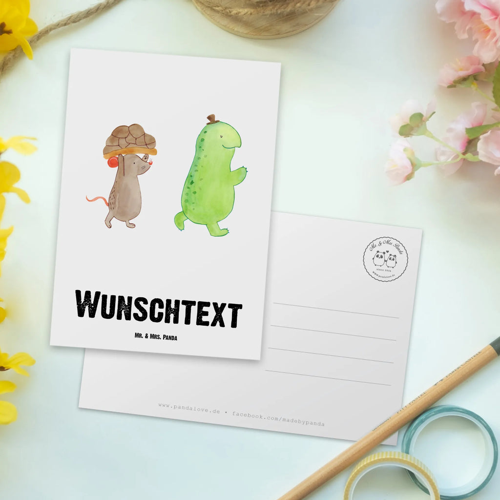 Personalisierte Postkarte Schildkröte & Maus Postkarte mit Namen, Postkarte bedrucken, Postkarte mit Wunschtext, Postkarte personalisierbar, Geschenkkarte mit Namen, Grußkarte mit Namen, Karte mit Namen, Einladung mit Namen, Ansichtskarte mit Namen, Geschenkkarte mit Wunschtext, Grußkarte mit Wunschtext, Karte mit Wunschtext, Einladung mit Wunschtext, Ansichtskarte mit Wunschtext, Schildkröte, Maus, Freunde, Freundinnen, beste Freunde, beste Freundinnen