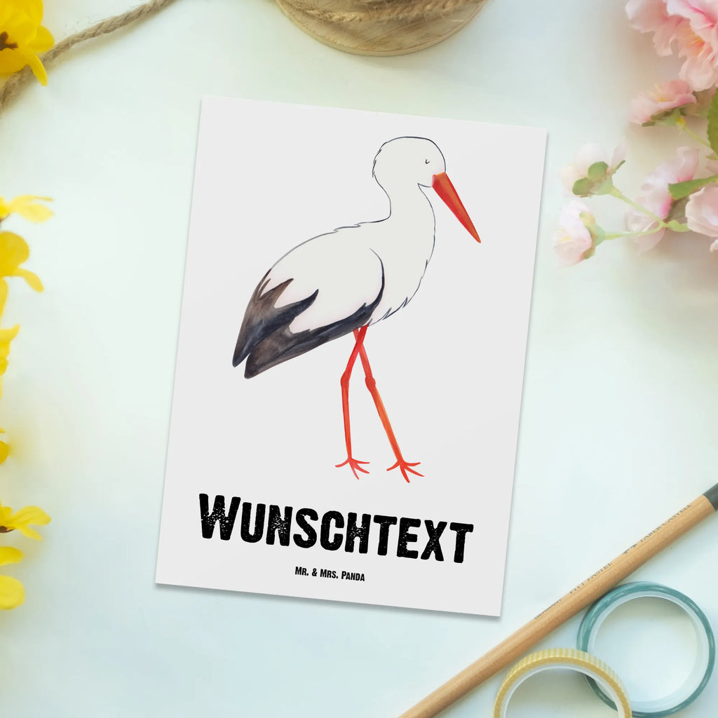 Personalisierte Postkarte Storch Postkarte mit Namen, Postkarte bedrucken, Postkarte mit Wunschtext, Postkarte personalisierbar, Geschenkkarte mit Namen, Grußkarte mit Namen, Karte mit Namen, Einladung mit Namen, Ansichtskarte mit Namen, Geschenkkarte mit Wunschtext, Grußkarte mit Wunschtext, Karte mit Wunschtext, Einladung mit Wunschtext, Ansichtskarte mit Wunschtext, Tiermotive, Gute Laune, lustige Sprüche, Tiere, Storch, Störche, Schwangerschaft, Geburt, Mutter, Mütter, Mutter werden, Schwanger, Babybauch, Baby