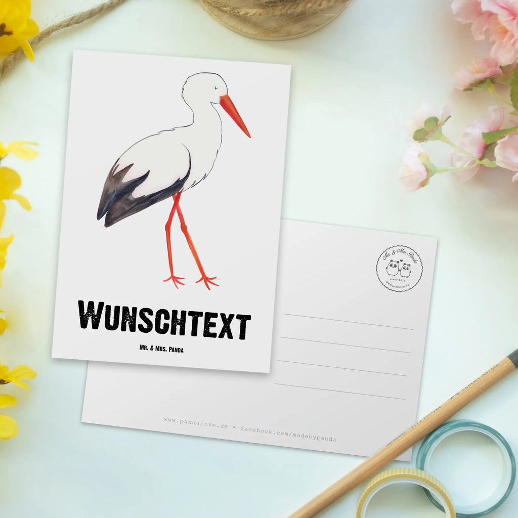 Personalisierte Postkarte Storch Postkarte mit Namen, Postkarte bedrucken, Postkarte mit Wunschtext, Postkarte personalisierbar, Geschenkkarte mit Namen, Grußkarte mit Namen, Karte mit Namen, Einladung mit Namen, Ansichtskarte mit Namen, Geschenkkarte mit Wunschtext, Grußkarte mit Wunschtext, Karte mit Wunschtext, Einladung mit Wunschtext, Ansichtskarte mit Wunschtext, Tiermotive, Gute Laune, lustige Sprüche, Tiere, Storch, Störche, Schwangerschaft, Geburt, Mutter, Mütter, Mutter werden, Schwanger, Babybauch, Baby