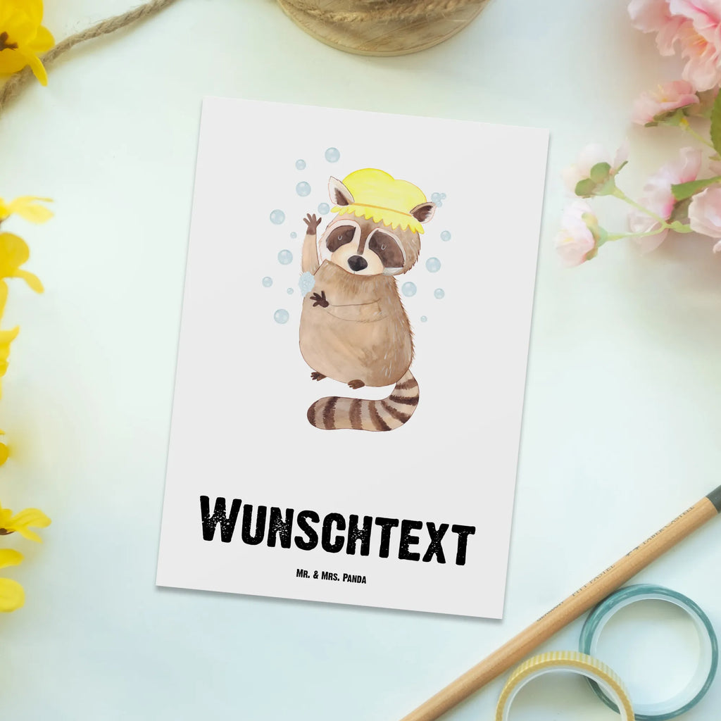 Personalisierte Postkarte Waschbär Postkarte mit Namen, Postkarte bedrucken, Postkarte mit Wunschtext, Postkarte personalisierbar, Geschenkkarte mit Namen, Grußkarte mit Namen, Karte mit Namen, Einladung mit Namen, Ansichtskarte mit Namen, Geschenkkarte mit Wunschtext, Grußkarte mit Wunschtext, Karte mit Wunschtext, Einladung mit Wunschtext, Ansichtskarte mit Wunschtext, Tiermotive, Gute Laune, lustige Sprüche, Tiere, Waschbär, Tagträumen, Plan, Fröhlich, waschen, Seifenblasen