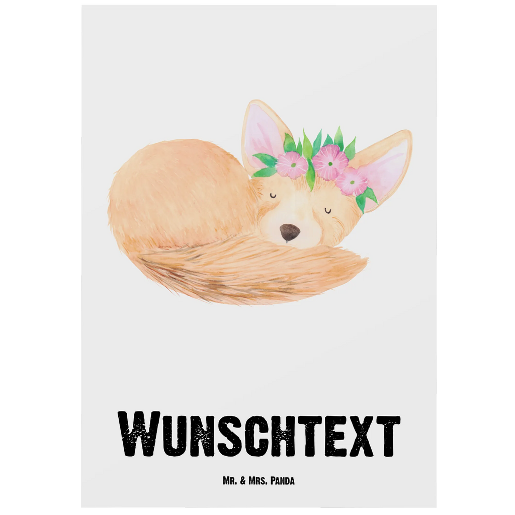 Personalisierte Postkarte Wüstenfuchs Blumenkranz Postkarte mit Namen, Postkarte bedrucken, Postkarte mit Wunschtext, Postkarte personalisierbar, Geschenkkarte mit Namen, Grußkarte mit Namen, Karte mit Namen, Einladung mit Namen, Ansichtskarte mit Namen, Geschenkkarte mit Wunschtext, Grußkarte mit Wunschtext, Karte mit Wunschtext, Einladung mit Wunschtext, Ansichtskarte mit Wunschtext, Afrika, Wildtiere, Wüste, Wüstenfuchs, Blumen, Blumenkranz, Glücklich