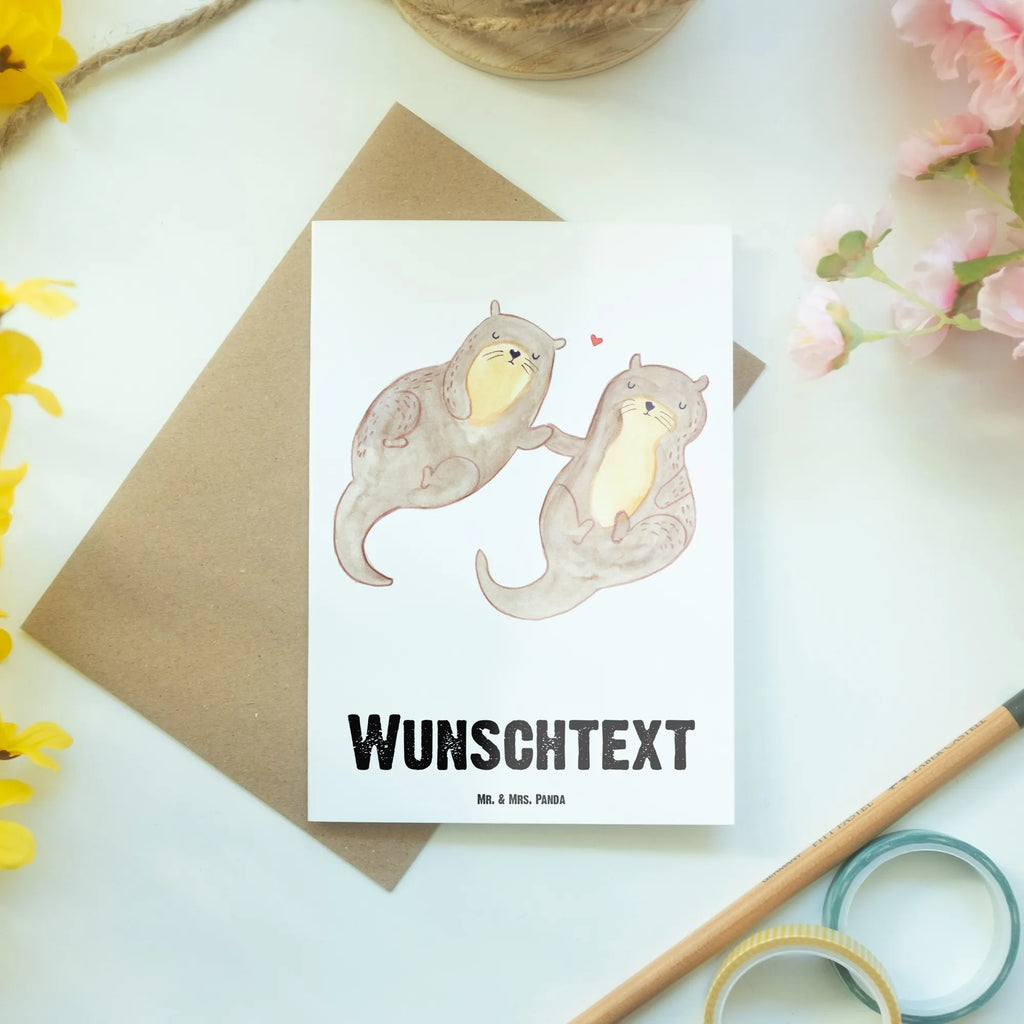 Personalisierte Grußkarte Otter händchenhaltend Personalisierte Grußkarte, Personalisiertere Klappkarte, Personalisierte Einladungskarte, Personalisierte Glückwunschkarte, Personalisierte Hochzeitskarte, Personalisierte Geburtstagskarte, Grußkarte mit Namen, Grußkarte selber drucken, Grußkarte selbst gestalten, Grußkarte mit persönlichen Nachrichten, Grußkarte als Geldgeschenk, Grußkarten personalisiert, Personalisierte Karte, Otter, Fischotter, Seeotter, Otter Seeotter See Otter