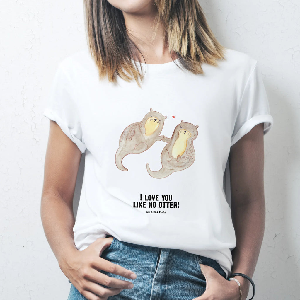 Personalisiertes T-Shirt Otter händchenhaltend T-Shirt Personalisiert, T-Shirt mit Namen, T-Shirt mit Aufruck, Männer, Frauen, Wunschtext, Bedrucken, Otter, Fischotter, Seeotter, Otter Seeotter See Otter