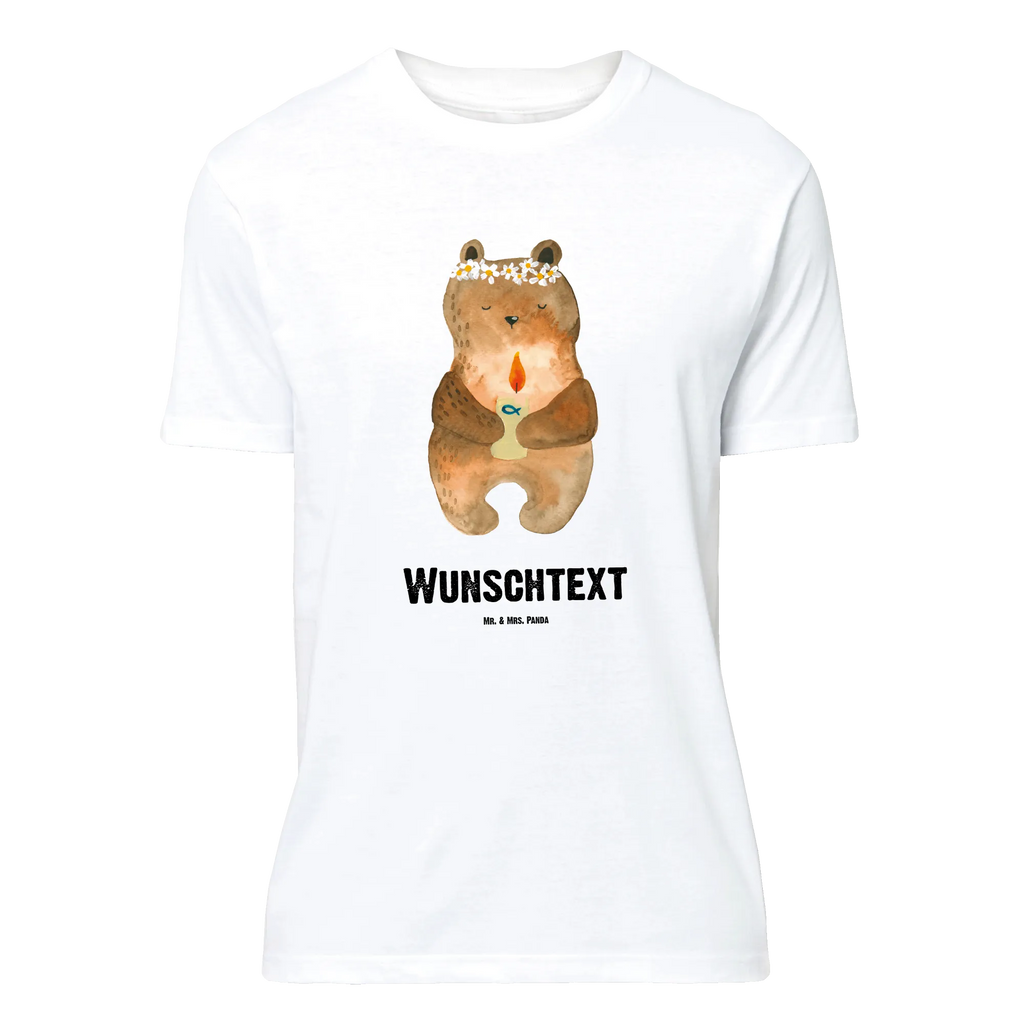 Personalisiertes T-Shirt Bär Kommunion T-Shirt Personalisiert, T-Shirt mit Namen, T-Shirt mit Aufruck, Männer, Frauen, Wunschtext, Bedrucken, Bär, Teddy, Teddybär, Kommunion, Gottes Segen, Taufkerze, katholisch