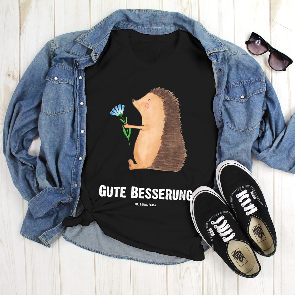 Personalisiertes T-Shirt Igel mit Blume T-Shirt Personalisiert, T-Shirt mit Namen, T-Shirt mit Aufruck, Männer, Frauen, Wunschtext, Bedrucken, Tiermotive, Gute Laune, lustige Sprüche, Tiere, Igel, Gute Besserung, Genesungswünsche, Krankheit, Krankenhaus, krank, Besuch