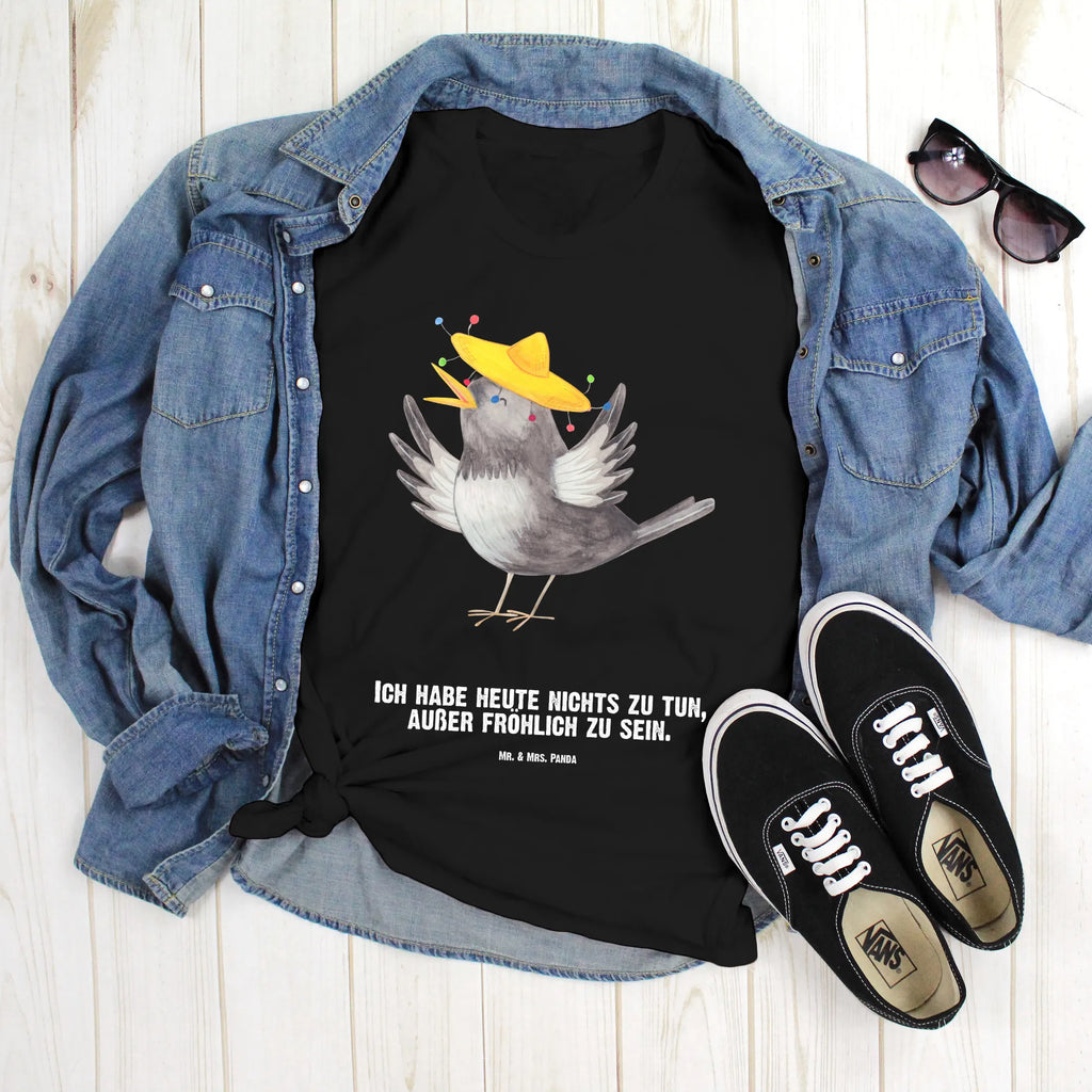 Personalisiertes T-Shirt Rabe mit Sombrero T-Shirt Personalisiert, T-Shirt mit Namen, T-Shirt mit Aufruck, Männer, Frauen, Wunschtext, Bedrucken, Tiermotive, Gute Laune, lustige Sprüche, Tiere, Rabe, Vogel, Vögel, Spruch positiv, fröhlich sein, glücklich sein, Glück Spruch, froh, Elster, Motivation