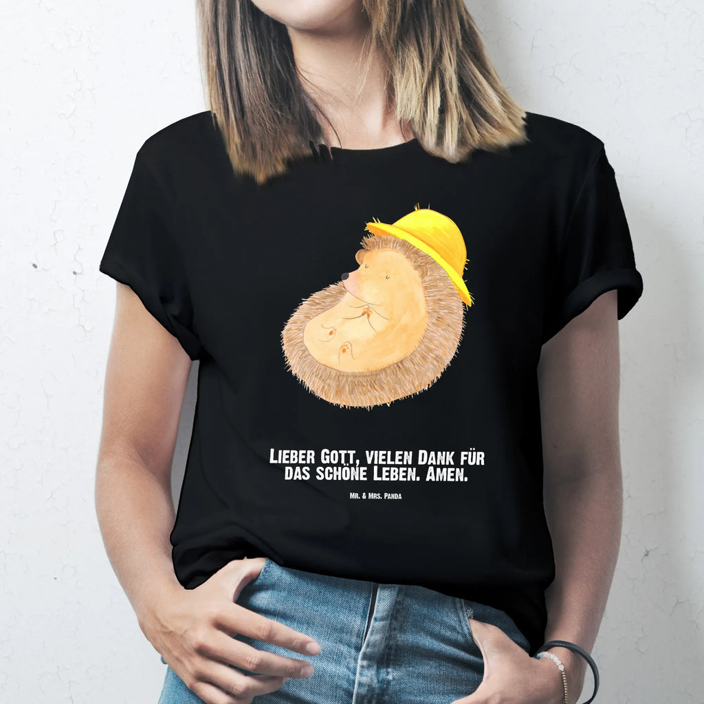 Personalisiertes T-Shirt Igel Beten T-Shirt Personalisiert, T-Shirt mit Namen, T-Shirt mit Aufruck, Männer, Frauen, Wunschtext, Bedrucken, Tiermotive, Gute Laune, lustige Sprüche, Tiere, Igel, Igel mit Hut, Sonnenhut, Gott, Amen, beten, Leben, Dankbarkeit, Dankbar sein, dankbar, genießen