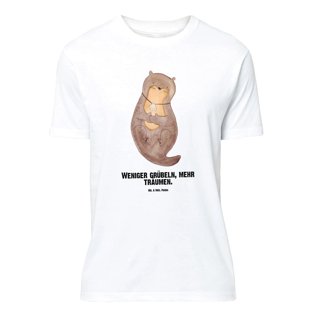 Personalisiertes T-Shirt Otter mit Muschelmedaillon T-Shirt Personalisiert, T-Shirt mit Namen, T-Shirt mit Aufruck, Männer, Frauen, Wunschtext, Bedrucken, Otter, Fischotter, Seeotter, Otterliebe, grübeln, träumen, Motivation, Tagträumen, Büro