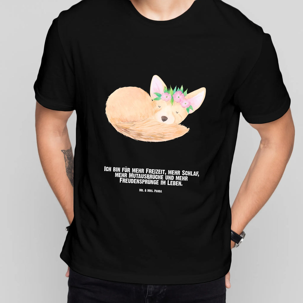 Personalisiertes T-Shirt Wüstenfuchs Blumenkranz T-Shirt Personalisiert, T-Shirt mit Namen, T-Shirt mit Aufruck, Männer, Frauen, Wunschtext, Bedrucken, Afrika, Wildtiere, Wüste, Wüstenfuchs, Blumen, Blumenkranz, Glücklich