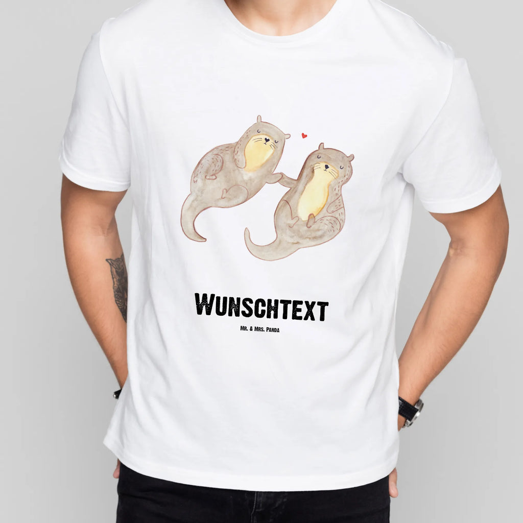 Personalisiertes T-Shirt Otter händchenhaltend T-Shirt Personalisiert, T-Shirt mit Namen, T-Shirt mit Aufruck, Männer, Frauen, Wunschtext, Bedrucken, Otter, Fischotter, Seeotter, Otter Seeotter See Otter