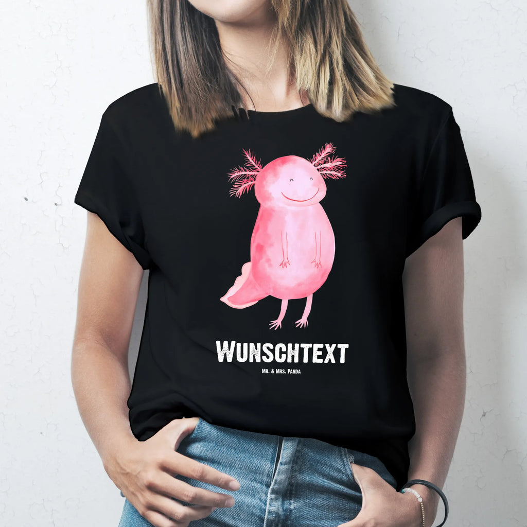 Personalisiertes T-Shirt Axolotl glücklich T-Shirt Personalisiert, T-Shirt mit Namen, T-Shirt mit Aufruck, Männer, Frauen, Wunschtext, Bedrucken, Axolotl, Molch, Axolot, Schwanzlurch, Lurch, Lurche, Motivation, gute Laune