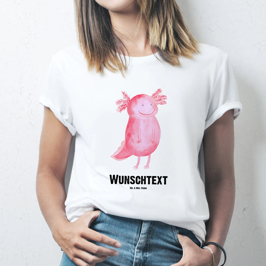 Personalisiertes T-Shirt Axolotl glücklich T-Shirt Personalisiert, T-Shirt mit Namen, T-Shirt mit Aufruck, Männer, Frauen, Wunschtext, Bedrucken, Axolotl, Molch, Axolot, Schwanzlurch, Lurch, Lurche, Motivation, gute Laune