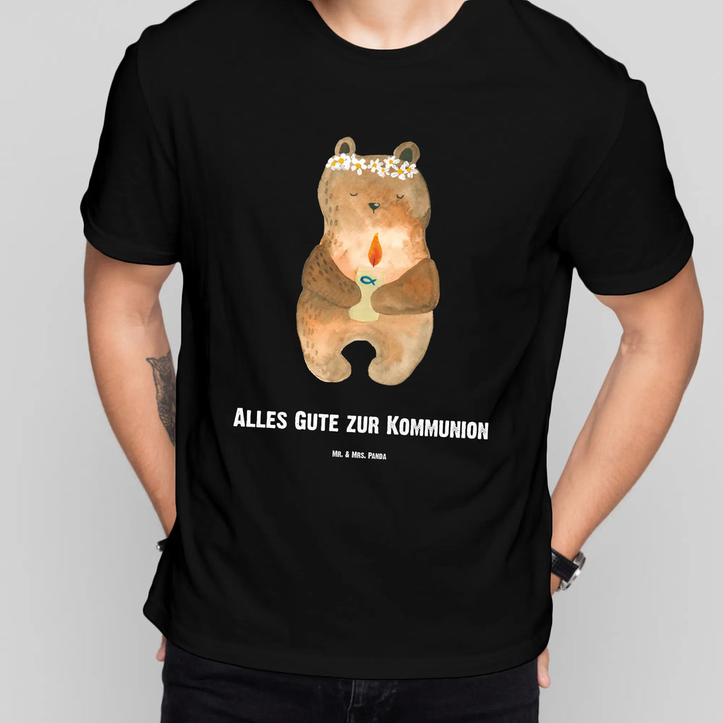 Personalisiertes T-Shirt Bär Kommunion T-Shirt Personalisiert, T-Shirt mit Namen, T-Shirt mit Aufruck, Männer, Frauen, Wunschtext, Bedrucken, Bär, Teddy, Teddybär, Kommunion, Gottes Segen, Taufkerze, katholisch