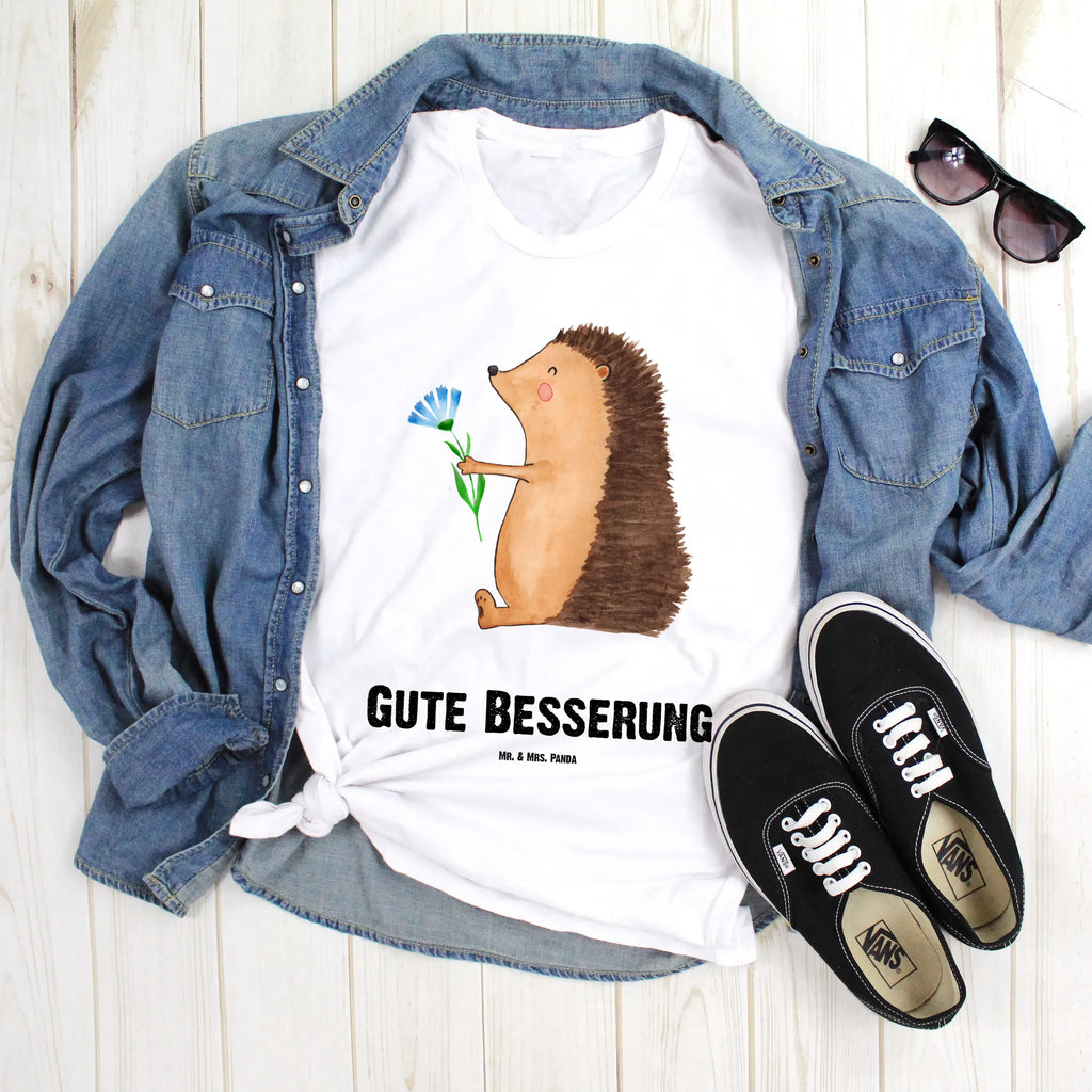 Personalisiertes T-Shirt Igel mit Blume T-Shirt Personalisiert, T-Shirt mit Namen, T-Shirt mit Aufruck, Männer, Frauen, Wunschtext, Bedrucken, Tiermotive, Gute Laune, lustige Sprüche, Tiere, Igel, Gute Besserung, Genesungswünsche, Krankheit, Krankenhaus, krank, Besuch