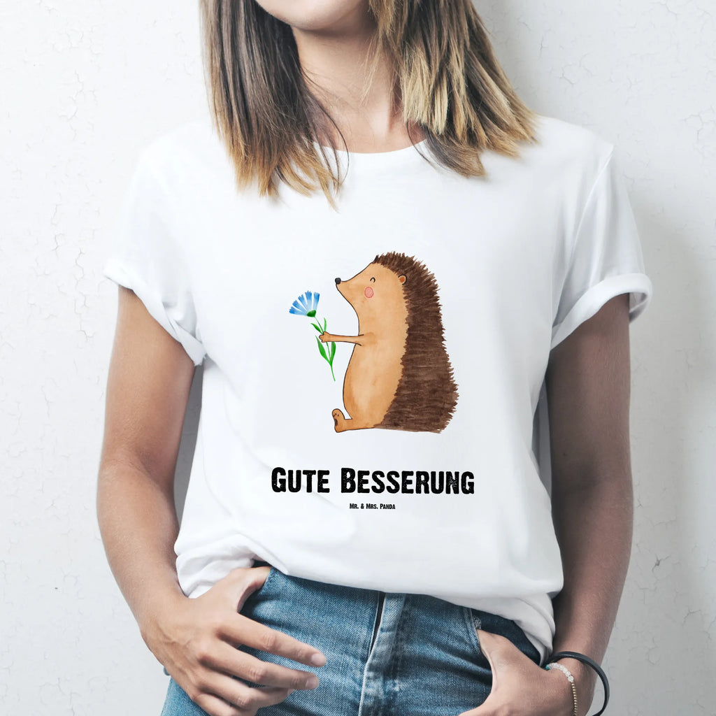 Personalisiertes T-Shirt Igel mit Blume T-Shirt Personalisiert, T-Shirt mit Namen, T-Shirt mit Aufruck, Männer, Frauen, Wunschtext, Bedrucken, Tiermotive, Gute Laune, lustige Sprüche, Tiere, Igel, Gute Besserung, Genesungswünsche, Krankheit, Krankenhaus, krank, Besuch