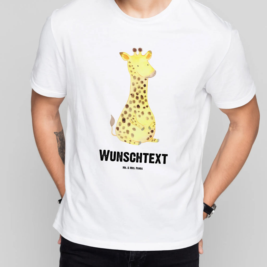 Personalisiertes T-Shirt Giraffe Zufrieden T-Shirt Personalisiert, T-Shirt mit Namen, T-Shirt mit Aufruck, Männer, Frauen, Wunschtext, Bedrucken, Afrika, Wildtiere, Giraffe, Zufrieden, Glück, Abenteuer