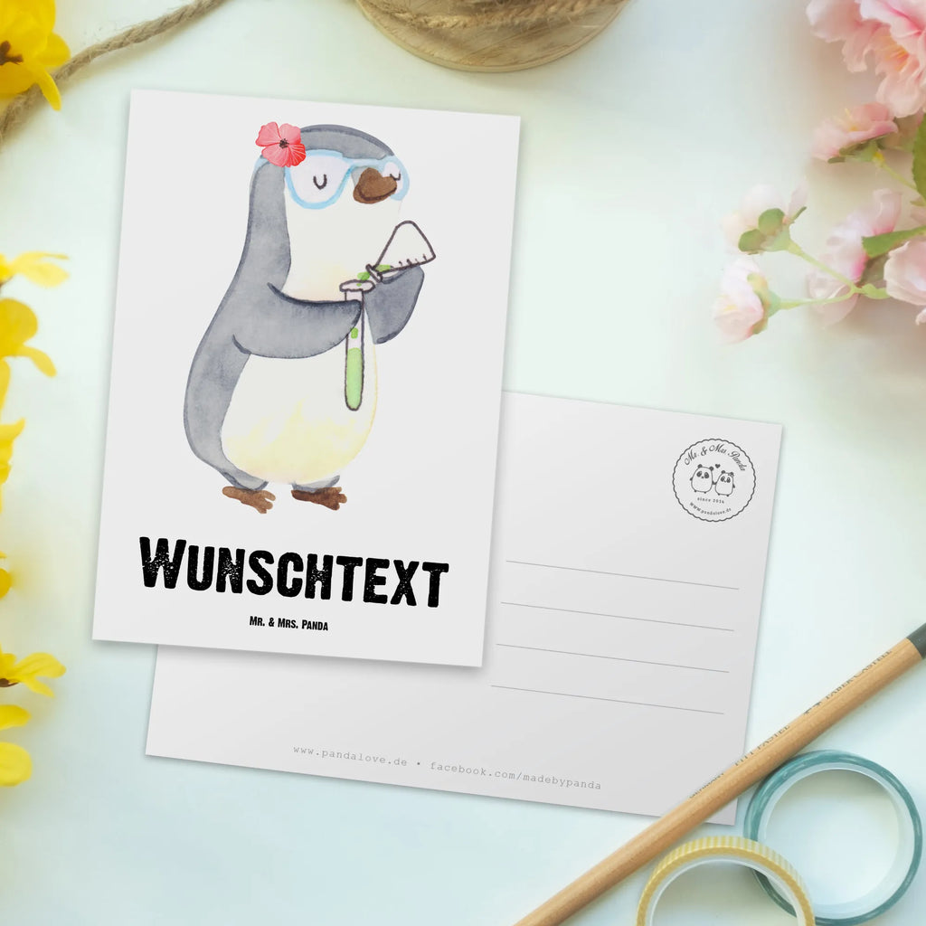 Personalisierte Postkarte Chemielaborantin mit Herz Postkarte mit Namen, Postkarte bedrucken, Postkarte mit Wunschtext, Postkarte personalisierbar, Geschenkkarte mit Namen, Grußkarte mit Namen, Karte mit Namen, Einladung mit Namen, Ansichtskarte mit Namen, Geschenkkarte mit Wunschtext, Grußkarte mit Wunschtext, Karte mit Wunschtext, Einladung mit Wunschtext, Ansichtskarte mit Wunschtext, Beruf, Ausbildung, Jubiläum, Abschied, Rente, Kollege, Kollegin, Geschenk, Schenken, Arbeitskollege, Mitarbeiter, Firma, Danke, Dankeschön, Chemikerin, Chemielaborantin, Naturwissenschaftlerin, Labor, Studium, Forschung, Wissenschaftlerin