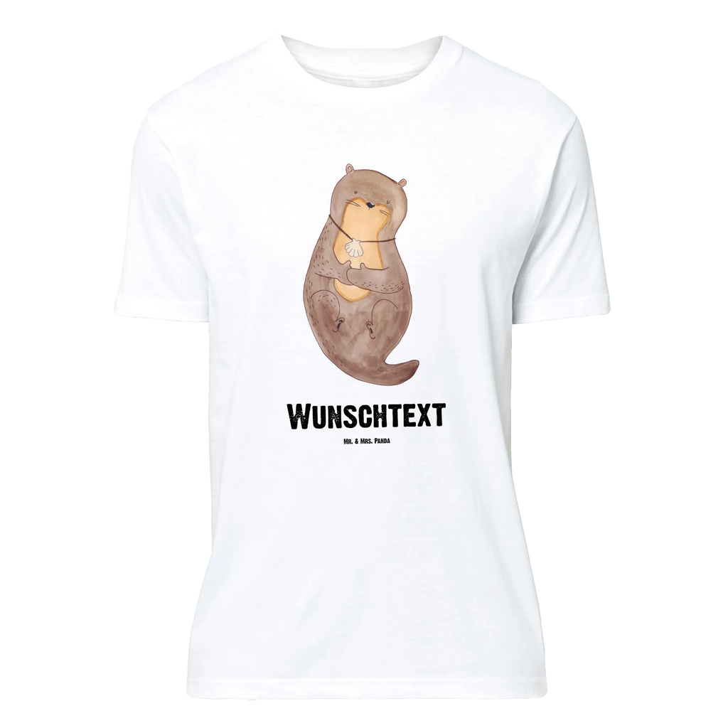 Personalisiertes T-Shirt Otter mit Muschelmedaillon T-Shirt Personalisiert, T-Shirt mit Namen, T-Shirt mit Aufruck, Männer, Frauen, Wunschtext, Bedrucken, Otter, Fischotter, Seeotter, Otterliebe, grübeln, träumen, Motivation, Tagträumen, Büro