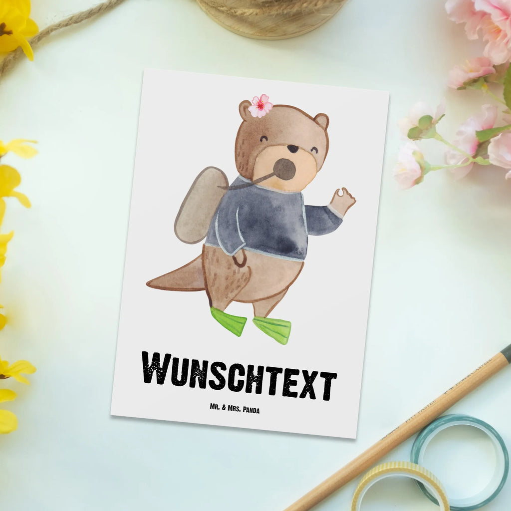 Personalisierte Postkarte Tauchlehrerin mit Herz Postkarte mit Namen, Postkarte bedrucken, Postkarte mit Wunschtext, Postkarte personalisierbar, Geschenkkarte mit Namen, Grußkarte mit Namen, Karte mit Namen, Einladung mit Namen, Ansichtskarte mit Namen, Geschenkkarte mit Wunschtext, Grußkarte mit Wunschtext, Karte mit Wunschtext, Einladung mit Wunschtext, Ansichtskarte mit Wunschtext, Beruf, Ausbildung, Jubiläum, Abschied, Rente, Kollege, Kollegin, Geschenk, Schenken, Arbeitskollege, Mitarbeiter, Firma, Danke, Dankeschön