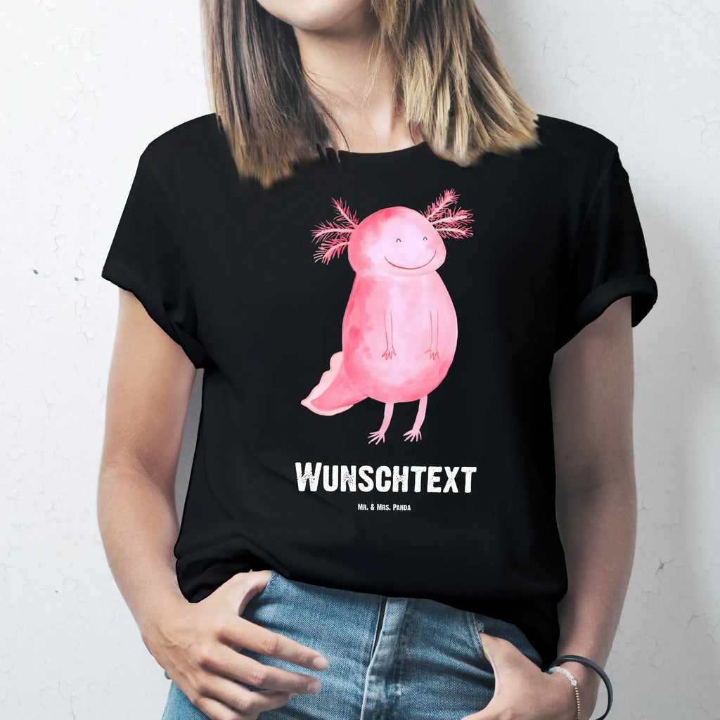 Personalisiertes T-Shirt Axolotl glücklich T-Shirt Personalisiert, T-Shirt mit Namen, T-Shirt mit Aufruck, Männer, Frauen, Wunschtext, Bedrucken, Axolotl, Molch, Axolot, Schwanzlurch, Lurch, Lurche, Motivation, gute Laune