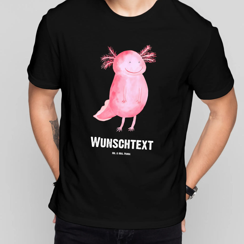 Personalisiertes T-Shirt Axolotl glücklich T-Shirt Personalisiert, T-Shirt mit Namen, T-Shirt mit Aufruck, Männer, Frauen, Wunschtext, Bedrucken, Axolotl, Molch, Axolot, Schwanzlurch, Lurch, Lurche, Motivation, gute Laune