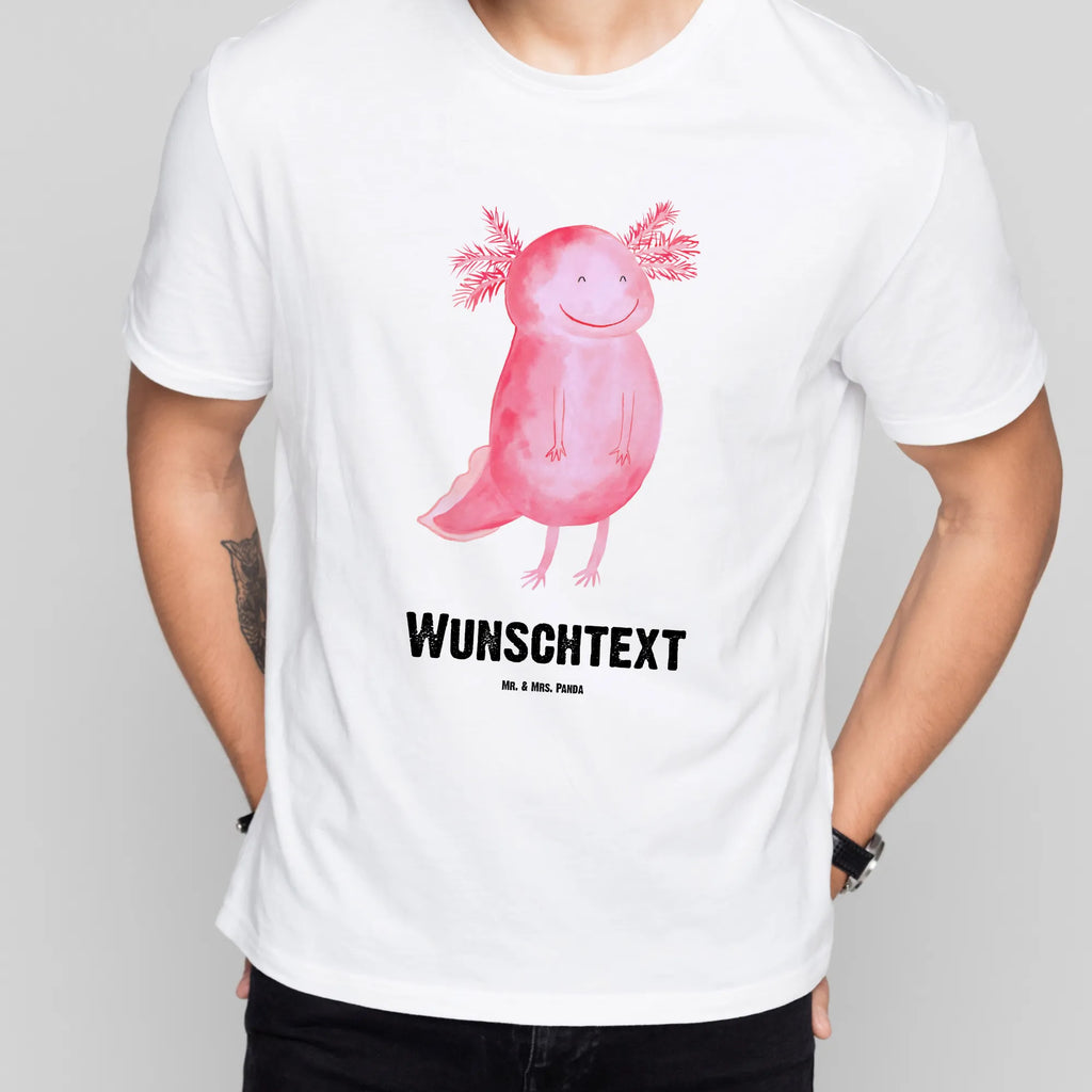 Personalisiertes T-Shirt Axolotl glücklich T-Shirt Personalisiert, T-Shirt mit Namen, T-Shirt mit Aufruck, Männer, Frauen, Wunschtext, Bedrucken, Axolotl, Molch, Axolot, Schwanzlurch, Lurch, Lurche, Motivation, gute Laune