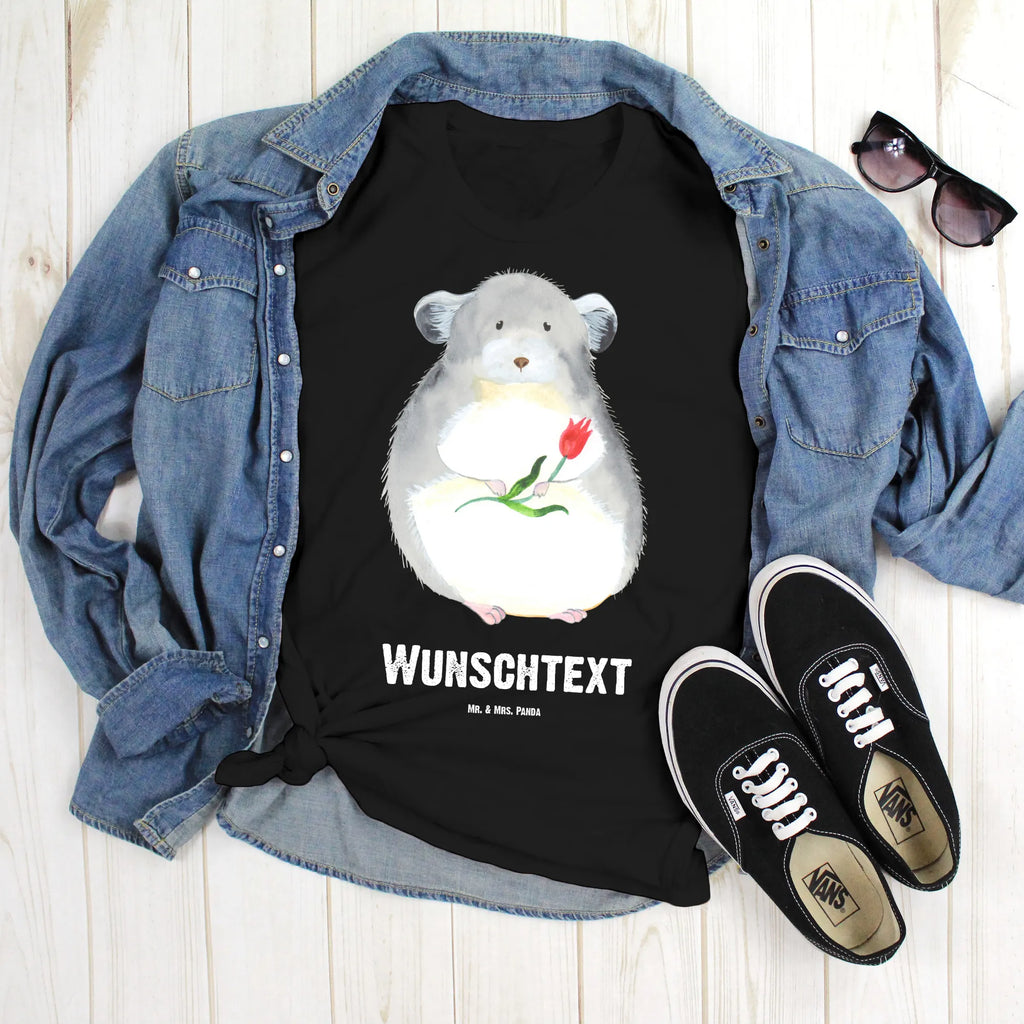 Personalisiertes T-Shirt Chinchilla mit Blume T-Shirt Personalisiert, T-Shirt mit Namen, T-Shirt mit Aufruck, Männer, Frauen, Wunschtext, Bedrucken, Tiermotive, Gute Laune, lustige Sprüche, Tiere, Chinchilla, Chinchillas, Liebeskummer, Kummer, Depressionen, traurig sein, Chaos, Glücklichsein, Büro, Büroalltag