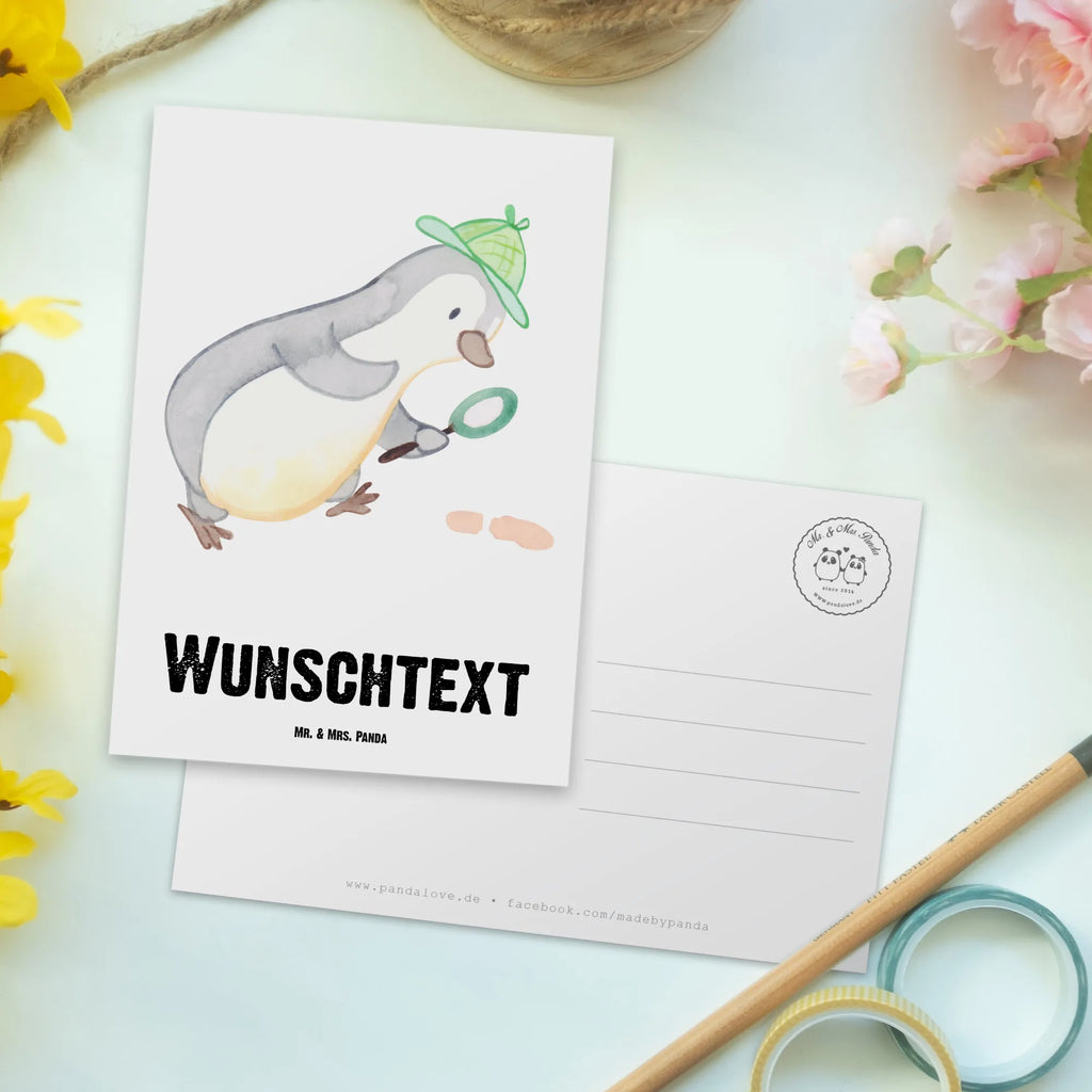 Personalisierte Postkarte Detektiv mit Herz Postkarte mit Namen, Postkarte bedrucken, Postkarte mit Wunschtext, Postkarte personalisierbar, Geschenkkarte mit Namen, Grußkarte mit Namen, Karte mit Namen, Einladung mit Namen, Ansichtskarte mit Namen, Geschenkkarte mit Wunschtext, Grußkarte mit Wunschtext, Karte mit Wunschtext, Einladung mit Wunschtext, Ansichtskarte mit Wunschtext, Beruf, Ausbildung, Jubiläum, Abschied, Rente, Kollege, Kollegin, Geschenk, Schenken, Arbeitskollege, Mitarbeiter, Firma, Danke, Dankeschön, Detektiv, Ermittler, Agent, Privatdetektei, Berufsdetektiv, Wirtschaftsdetektei, Detektivausbildung, Spurensuche