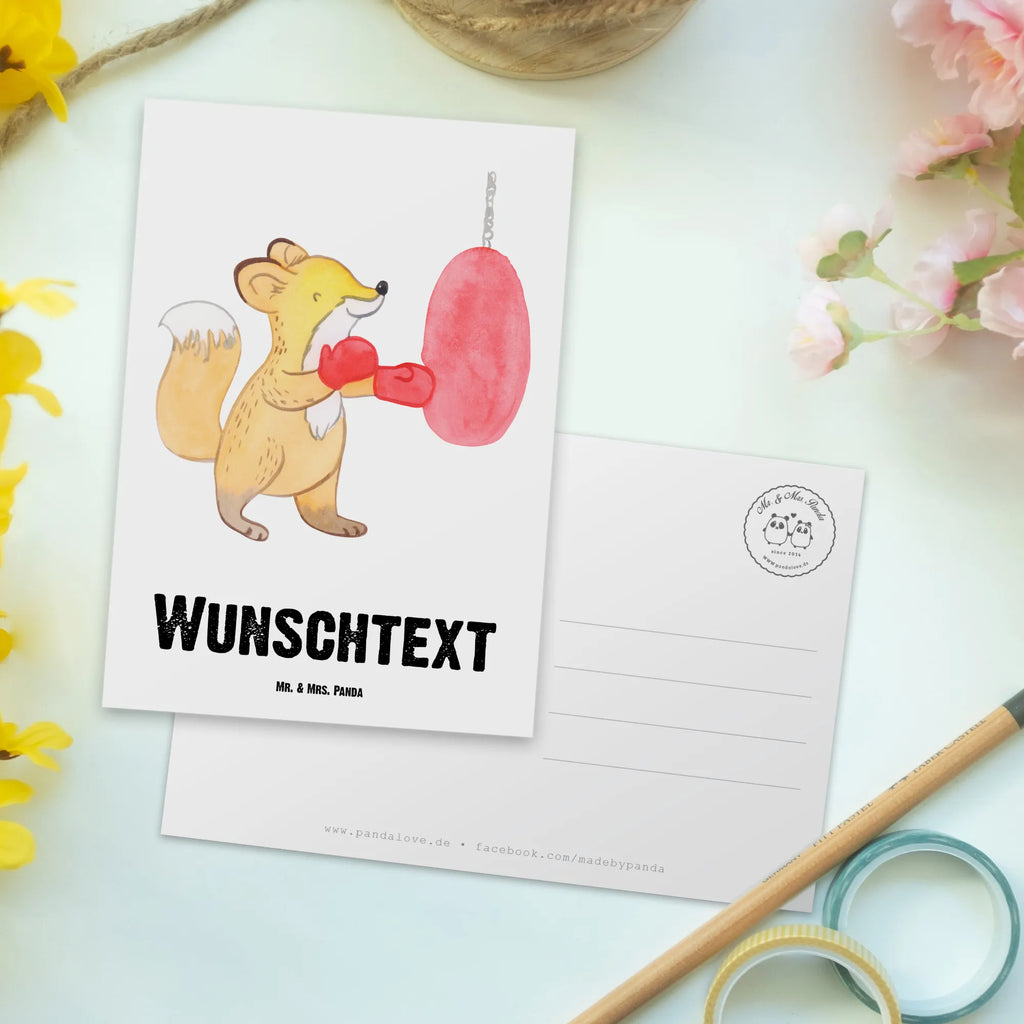 Personalisierte Postkarte Fuchs Boxen Postkarte mit Namen, Postkarte bedrucken, Postkarte mit Wunschtext, Postkarte personalisierbar, Geschenkkarte mit Namen, Grußkarte mit Namen, Karte mit Namen, Einladung mit Namen, Ansichtskarte mit Namen, Geschenkkarte mit Wunschtext, Grußkarte mit Wunschtext, Karte mit Wunschtext, Einladung mit Wunschtext, Ansichtskarte mit Wunschtext, Geschenk, Sport, Sportart, Hobby, Schenken, Danke, Dankeschön, Auszeichnung, Gewinn, Sportler, Boxen, Boxkampf, Boxtraining