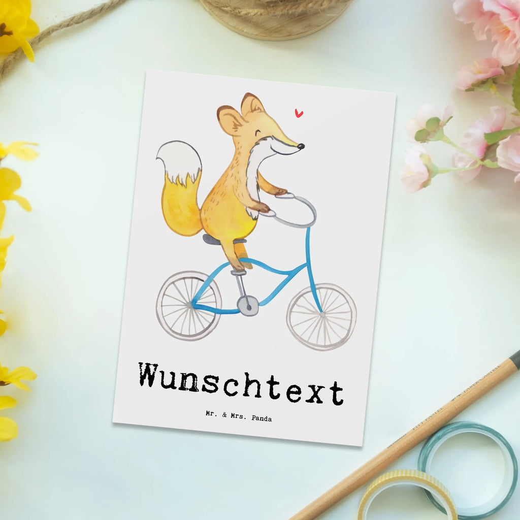 Personalisierte Postkarte Fuchs Fahrrad fahren Postkarte mit Namen, Postkarte bedrucken, Postkarte mit Wunschtext, Postkarte personalisierbar, Geschenkkarte mit Namen, Grußkarte mit Namen, Karte mit Namen, Einladung mit Namen, Ansichtskarte mit Namen, Geschenkkarte mit Wunschtext, Grußkarte mit Wunschtext, Karte mit Wunschtext, Einladung mit Wunschtext, Ansichtskarte mit Wunschtext, Geschenk, Sport, Sportart, Hobby, Schenken, Danke, Dankeschön, Auszeichnung, Gewinn, Sportler, Fahrrad fahren, Radeln, Trekking, Mountainbiking, Radsport