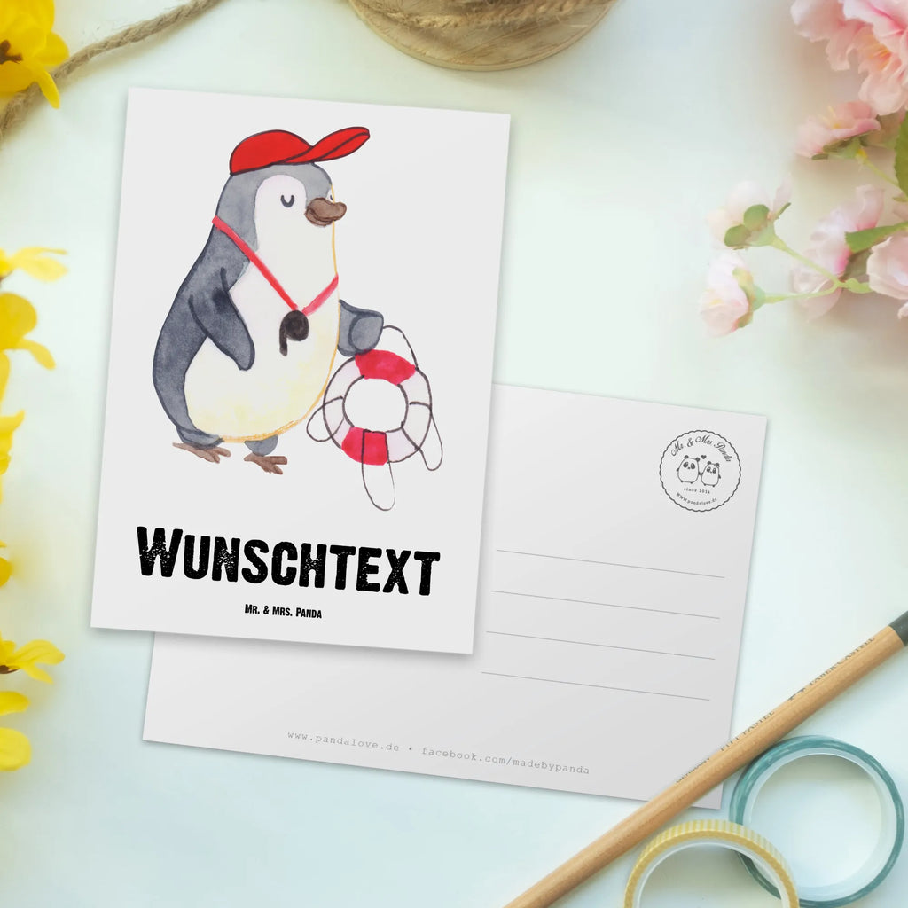 Personalisierte Postkarte Bademeister mit Herz Postkarte mit Namen, Postkarte bedrucken, Postkarte mit Wunschtext, Postkarte personalisierbar, Geschenkkarte mit Namen, Grußkarte mit Namen, Karte mit Namen, Einladung mit Namen, Ansichtskarte mit Namen, Geschenkkarte mit Wunschtext, Grußkarte mit Wunschtext, Karte mit Wunschtext, Einladung mit Wunschtext, Ansichtskarte mit Wunschtext, Beruf, Ausbildung, Jubiläum, Abschied, Rente, Kollege, Kollegin, Geschenk, Schenken, Arbeitskollege, Mitarbeiter, Firma, Danke, Dankeschön, Bademeister, Rettungsschwimmer, Schwimmmeister, Schwimmbad, Freibad, Badeanstalt, Schwimmverein, Schwimmschule