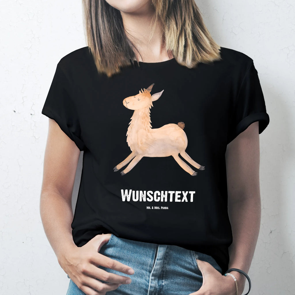 Personalisiertes T-Shirt Lama springend T-Shirt Personalisiert, T-Shirt mit Namen, T-Shirt mit Aufruck, Männer, Frauen, Wunschtext, Bedrucken, Lama, Alpaka, Lamas, Lieblingstag, Happy day, fröhlich, Glück, Freundin, Liebeskummer, Neustart, guten Morgen, Start, Prüfung, Abitur