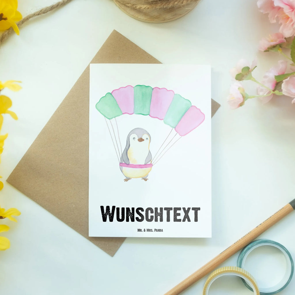 Personalisierte Grußkarte Pinguin Fallschirm springen Personalisierte Grußkarte, Personalisiertere Klappkarte, Personalisierte Einladungskarte, Personalisierte Glückwunschkarte, Personalisierte Hochzeitskarte, Personalisierte Geburtstagskarte, Grußkarte mit Namen, Grußkarte selber drucken, Grußkarte selbst gestalten, Grußkarte mit persönlichen Nachrichten, Grußkarte als Geldgeschenk, Grußkarten personalisiert, Personalisierte Karte, Geschenk, Sport, Sportart, Hobby, Schenken, Danke, Dankeschön, Auszeichnung, Gewinn, Sportler, Fallschirmspringen, Skydive, Fallschirmsprung