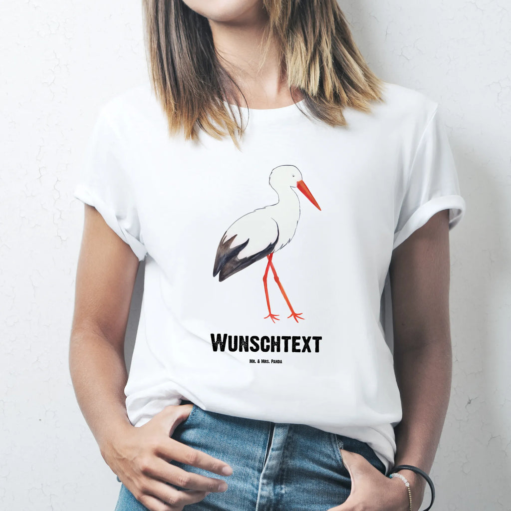 Personalisiertes T-Shirt Storch T-Shirt Personalisiert, T-Shirt mit Namen, T-Shirt mit Aufruck, Männer, Frauen, Wunschtext, Bedrucken, Tiermotive, Gute Laune, lustige Sprüche, Tiere, Storch, Störche, Schwangerschaft, Geburt, Mutter, Mütter, Mutter werden, Schwanger, Babybauch, Baby