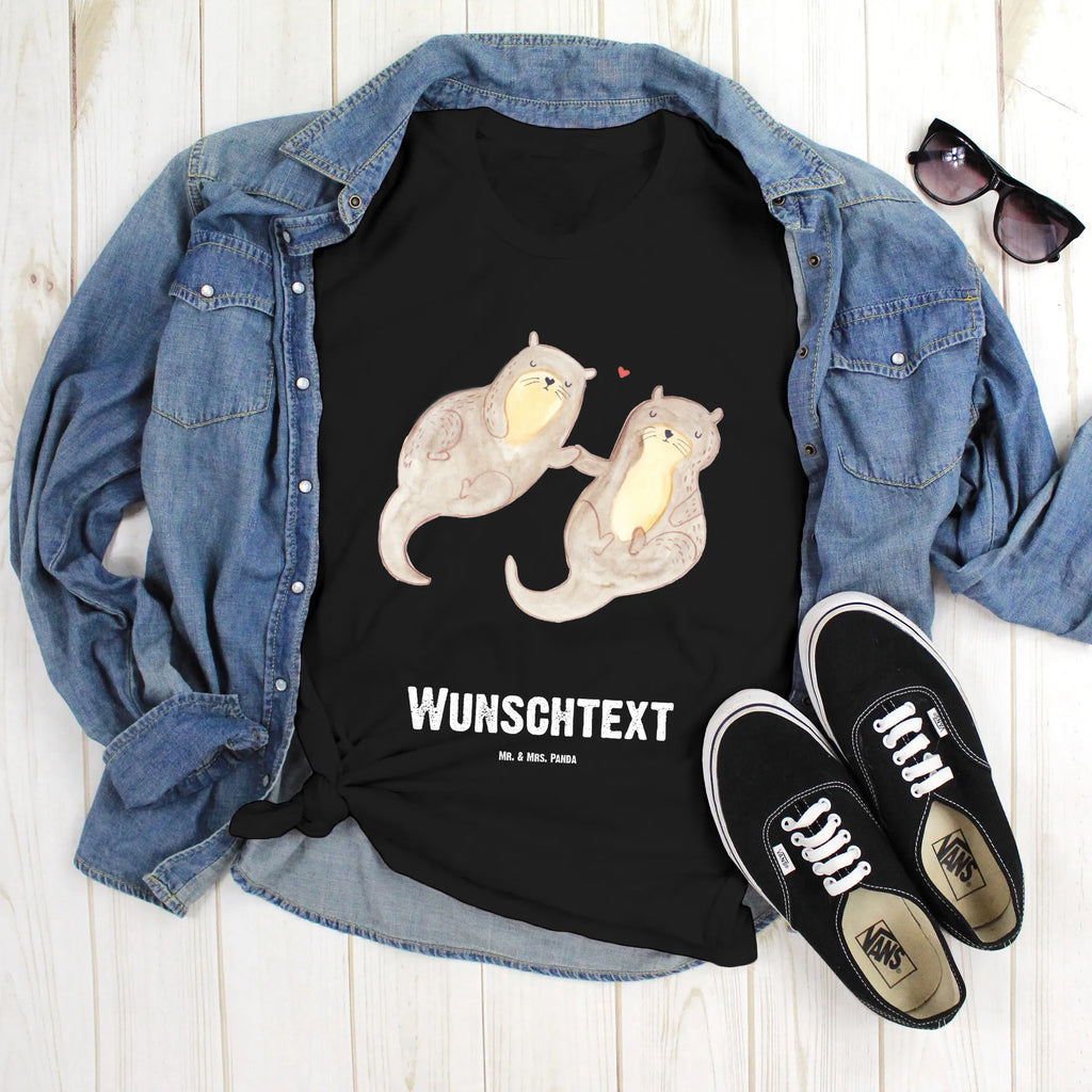 Personalisiertes T-Shirt Otter händchenhaltend T-Shirt Personalisiert, T-Shirt mit Namen, T-Shirt mit Aufruck, Männer, Frauen, Wunschtext, Bedrucken, Otter, Fischotter, Seeotter, Otter Seeotter See Otter