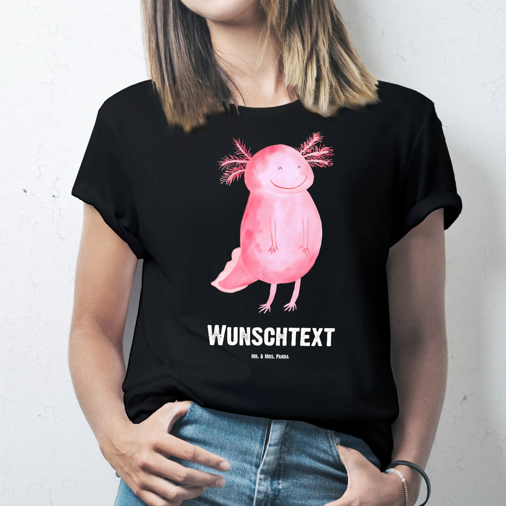 Personalisiertes T-Shirt Axolotl glücklich T-Shirt Personalisiert, T-Shirt mit Namen, T-Shirt mit Aufruck, Männer, Frauen, Wunschtext, Bedrucken, Axolotl, Molch, Axolot, Schwanzlurch, Lurch, Lurche, Motivation, gute Laune