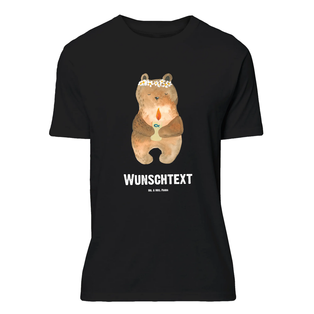 Personalisiertes T-Shirt Bär Kommunion T-Shirt Personalisiert, T-Shirt mit Namen, T-Shirt mit Aufruck, Männer, Frauen, Wunschtext, Bedrucken, Bär, Teddy, Teddybär, Kommunion, Gottes Segen, Taufkerze, katholisch