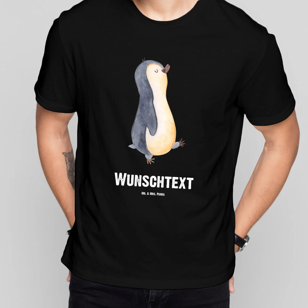 Personalisiertes T-Shirt Pinguin marschierend T-Shirt Personalisiert, T-Shirt mit Namen, T-Shirt mit Aufruck, Männer, Frauen, Wunschtext, Bedrucken, Pinguin, Pinguine, Frühaufsteher, Langschläfer, Bruder, Schwester, Familie