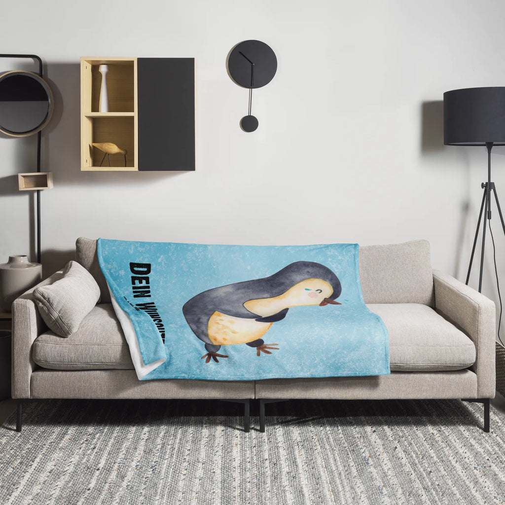 Personalisierte Decke Pinguin lachend Personalisierte Decke, Decke mit Namen, Kuscheldecke mit Namen, Decke bedrucken, Kuscheldecke bedrucken, Pinguin, Pinguine, lustiger Spruch, Optimismus, Fröhlich, Lachen, Humor, Fröhlichkeit