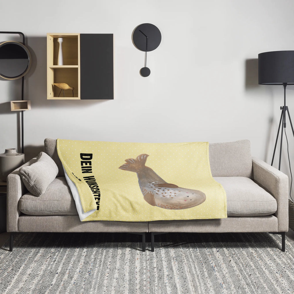 Personalisierte Decke Robbe lachend Personalisierte Decke, Decke mit Namen, Kuscheldecke mit Namen, Decke bedrucken, Kuscheldecke bedrucken, Tiermotive, Gute Laune, lustige Sprüche, Tiere, Robbe, Robben, Seehund, Strand, Meerestier, Ostsee, Nordsee