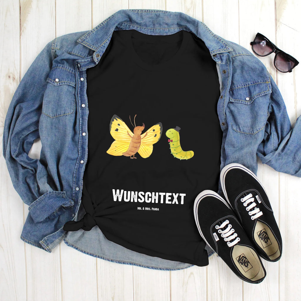 Personalisiertes T-Shirt Raupe & Schmetterling T-Shirt Personalisiert, T-Shirt mit Namen, T-Shirt mit Aufruck, Männer, Frauen, Wunschtext, Bedrucken, Tiermotive, Gute Laune, lustige Sprüche, Tiere, Raupe, Schmetterling, Zitronenfalter, Entwicklung, Erwachsen werden, Kokon, Hut, Hütchen, Schönheit, Aufwachsen