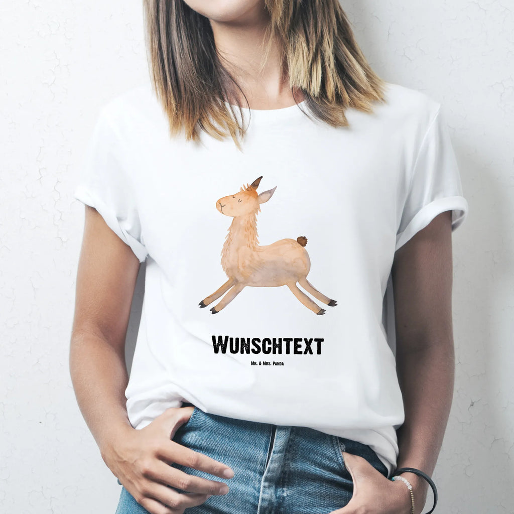 Personalisiertes T-Shirt Lama springend T-Shirt Personalisiert, T-Shirt mit Namen, T-Shirt mit Aufruck, Männer, Frauen, Wunschtext, Bedrucken, Lama, Alpaka, Lamas, Lieblingstag, Happy day, fröhlich, Glück, Freundin, Liebeskummer, Neustart, guten Morgen, Start, Prüfung, Abitur