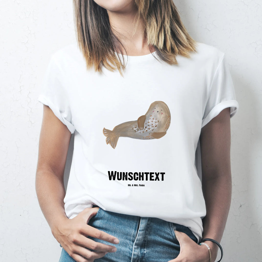 Personalisiertes T-Shirt Robbe lachend T-Shirt Personalisiert, T-Shirt mit Namen, T-Shirt mit Aufruck, Männer, Frauen, Wunschtext, Bedrucken, Tiermotive, Gute Laune, lustige Sprüche, Tiere, Robbe, Robben, Seehund, Strand, Meerestier, Ostsee, Nordsee