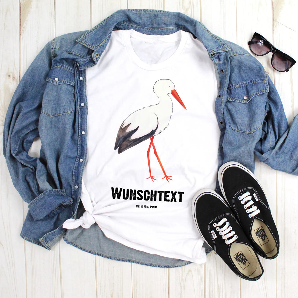 Personalisiertes T-Shirt Storch T-Shirt Personalisiert, T-Shirt mit Namen, T-Shirt mit Aufruck, Männer, Frauen, Wunschtext, Bedrucken, Tiermotive, Gute Laune, lustige Sprüche, Tiere, Storch, Störche, Schwangerschaft, Geburt, Mutter, Mütter, Mutter werden, Schwanger, Babybauch, Baby